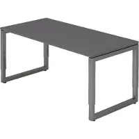 Froschkönig24 Schreibtisch R-Serie | Rahmen-Gestell | höheneinstellbar | extrem stabil, Größe Tischplatte:160 x 80 cm, Farbe Tischplatte:Graphit, Farbe Gestell:Graphit