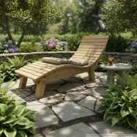 TUGA-Holztech Holzliege Wellenliege Gartenliege Relaxliege "Liege-Franzi" (Lärche) Breite 70cm Einstiegshöhe 40cm mit Füßen