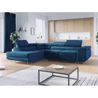MKS Meble Ecksofa L-Form Couch mit Schlaffunktion und Verstellbare Kopfstützen - GUSTAW - Dunkelblau - Links