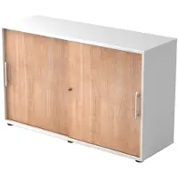Hjh OFFICE PRO BETA 1752S - 2 OH Weiß/Nussbaum Schiebetürenschrank Relinggriff Kunststoff