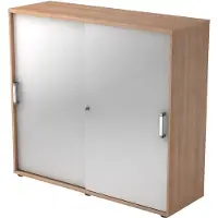 Hjh OFFICE PRO BETA 1753S - Nussbaum/Silber 3 OH Schiebetürenschrank Chromgriff Metall