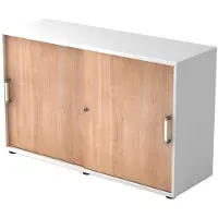 Hjh OFFICE PRO BETA 1752S - 2 OH Weiß/Nussbaum Schiebetürenschrank Chromgriff Metall