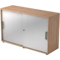 Hjh OFFICE PRO BETA 1752S - Nussbaum/Silber 2 OH Schiebetürenschrank Streifengriff Kunststoff