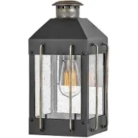 HINKLEY Wandleuchte Fitzgerald E27 40W IP44 Aluminium Messing schwarz strukturiert, Glas klar B:19cm H:34.4cm dimmbar