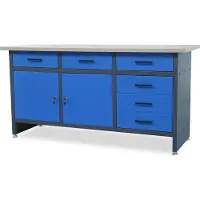 Jan Nowak Werkbank mit Arbeitsplatte Werktisch mit 6 Schubladen 2 Schließfächer Verstellbare Füße MDF-Arbeitsplatte Belastbar bis 500 kg Metall 170 cm x 60 cm x 85 cm Farbe: Anthrazit-Blau