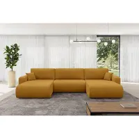 ALTDECOR Ecksofa - BERY-U - 377x193x88 - Senfgelb - Corner Sofa Eckcouch Couch U-Form, Schlafcouch Ausziehbar Wohnlandschaft