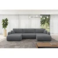 ALTDECOR Ecksofa - BERY-U - 377x193x88 - Dunkelgrau - Corner Sofa Eckcouch Couch U-Form, Schlafcouch Ausziehbar Wohnlandschaft