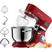 Kitchenbrothers Küchenroboter - Display und Timer - Küchenmaschine - 6,2L - Küchenmixer - 1400W - Rot