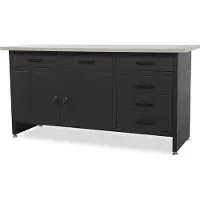 Jan Nowak Werkbank mit Arbeitsplatte Werktisch mit 6 Schubladen 2 Schließfächer Verstellbare Füße MDF-Arbeitsplatte Belastbar bis 500 kg Metall 170 cm x 60 cm x 85 cm Farbe: Schwarz