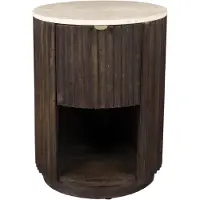 Dutchbone Marlow Beistelltisch/ Nachttisch Rund 45 cm Travertin/ Holz