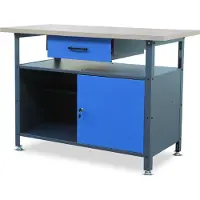 Jan Nowak Werkbank mit Arbeitsplatte Werktisch mit Schublade Abschließbares Fach Verstellbare Füße Belastbar bis 400 kg Metall 120 cm x 60 cm x 85 cm Farbe: Anthrazit-Blau