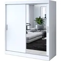 Belvedo Kleiderschrank mit Spiegel - 180x200cm - Weiß Matt - Schiebetürenschrank HUGO - 2-türig - mit 2 Kleiderstangen