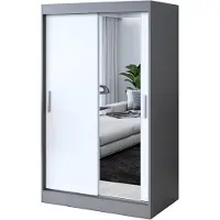 Belvedo Kleiderschrank mit Spiegel - 120x200cm - Anthrazit & Weiß Matt - Schiebetürenschrank HUGO - 2-türig - mit 2 Kleiderstangen