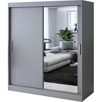 Belvedo Kleiderschrank mit Spiegel - 180x200cm - Anthrazit Matt - Schiebetürenschrank HUGO - 2-türig - mit 2 Kleiderstangen
