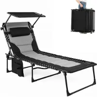 StarTech.com Klappbare Sonnenliege für draußen - Strand- und Campingliege 1 Stück - Dick gepolstert - Mit Sonnendach und Armlehnen - Metallgestell - Bis 150 kg - 200x68x35 cm