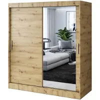 Belvedo Kleiderschrank mit Spiegel - 180x200cm - Artisan Eiche - Schiebetürenschrank HUGO - 2-türig - mit 2 Kleiderstangen