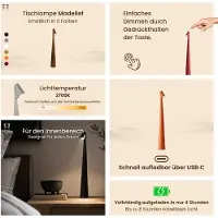 Luxus Europe - Tischlampe Touch Madelief Grau - Kabellose LED-Tischlampe für den Innenbereich – USB-C wiederaufladbar