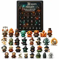 Slyrun Grusel Adventskalender Halloween, 31 Mini Horror Figuren Set, PVC Deko Figuren mit Kürbis Geist Skelett Hexe, Countdown Kalender für Halloween Party