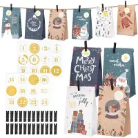 Sonstiges Adventskalender zum Befüllen 2026, 24 Papiertüten Groß mit Zahlenaufkleber & Klammern, Kraftpapier, Blau&Weiß&Braun