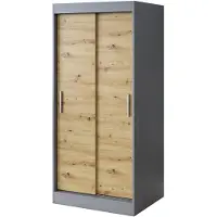 Belvedo Schiebetürenschrank 90x200cm - Anthrazit Matt & Artisan Eiche - Kleiderschrank GOLD - mit 5 Einlegeböden & 2 Kleiderstangen