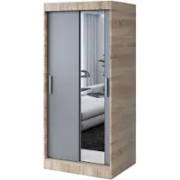 Belvedo Kleiderschrank mit Spiegel - 90x200cm - Sonoma Eiche & Anthrazit Matt - Schiebetürenschrank HUGO - 2-türig - mit 2 Kleiderstangen