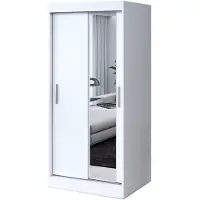 Belvedo Kleiderschrank mit Spiegel - 90x200cm - Weiß Matt - Schiebetürenschrank HUGO - 2-türig - mit 2 Kleiderstangen
