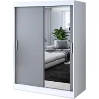 Belvedo Kleiderschrank mit Spiegel - 150x200cm - Weiß & Anthrazit Matt - Schiebetürenschrank HUGO - 2-türig - mit 2 Kleiderstangen