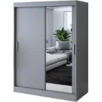 Belvedo Kleiderschrank mit Spiegel - 150x200cm - Anthrazit Matt - Schiebetürenschrank HUGO - 2-türig - mit 2 Kleiderstangen