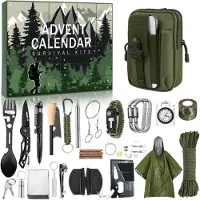 Sonstiges Taktischer Überlebenskalender 24 Tage mit Hüfttasche, Feuerblasebalg und Poncho | Survival-Kit für Outdoor & Camping