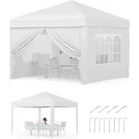 StarTech.com Gartenpavillon - Pop-up-Pavillon - 3 x 3 m - 4 Seitenwände - Wasserdicht - 600D-Oxfordstoff mit reflektierendem Mylar - Aluminiumgestell - Weiß