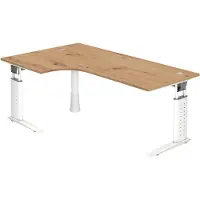 Froschkönig24 Winkeltisch U-Serie | inkl. Kabelwanne | C-Fuß | höheneinstellbar, Farbe Tischplatte:Asteiche, Farbe Gestell:Weiß