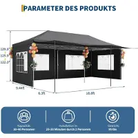 StarTech.com Pop-up-Pavillon - Gartenpavillon - 3 x 6 m - 600D-Oxford-Gewebe mit reflektierendem Mylar-Material - 6 abnehmbare Seitenwände mit PE-Fenstern - Aluminiumstangen - Wasserdicht - Grau