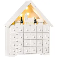 Dopwii Adventskalender Weichnachtsdekoration Weihnachtsdeko, 24 Schubladen, LED-Lichter, 39 cm x 9 cm x 42 cm, Weiß + Grün