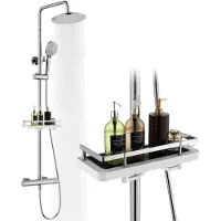 Homelody Duschsystem mit Thermostat und Duschablage Chrom - Duscharmatur Komplet