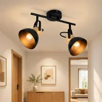 ZMH Deckenspots 2 Flammig E27 350° drehbarer Metall Strahler Retro Spotlampe Deckenleuchte für Flur Schlafzimmer Wohnzimmer Küche Innenbeleuchtung