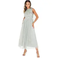 Maya Deluxe Vrouwen Midaxi Jurk Dames Mouwloze Pailletten Hoge Empire Taille Tul