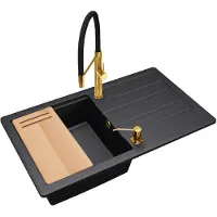 Brado Granitspüle ZIRCON 7010 Einbeckenspüle mit Schneidebrett, Siphon, Küchenarmatur und Spülmittelspender