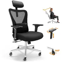 Sense7 KANO Ergonomischer Bürostuhl Schreibtischstuhl Mesh Chefsessel mit Lendenstütze 2D-Kopfstütze bis 150kg PolyurethanRollen Home Office Schwarz