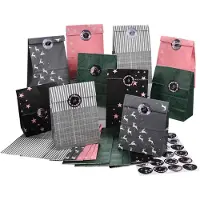 Merkloos DIY Adventskalender 2025, 24 befüllbare Weihnachtsbeutel, Kraftpapier, mit Aufklebern, für Kinder