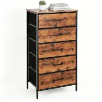 Relaxdays Kommode, HBT: 94 x 45 x 30 cm, 5 Stoffschubladen, Metall, MDF, Flur, Schlafzimmer, Flurkommode, braun/schwarz