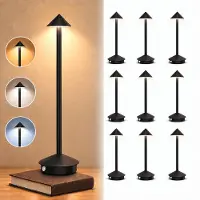 Traumheim 10er Kabellose Dimmbare LED Tischleuchte, Wiederaufladbar 2000mAh Schreibtischlampe für Restaurants Bars Schlafzimmer Schwarz