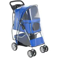 BundiGlassware Hundewagen Faltbar mit Regenschutz für Kleine Hunde bis 10kg Blau für Zuhause und unterwegs