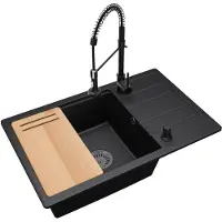 Brado Granitspüle ZIRCON 8010 Einbeckenspüle mit Schneidebrett, Siphon, Küchenarmatur und Spülmittelspender