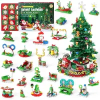 Merkloos Adventskalender Adventskalender Weihnachten 2025, 24 Tage Countdown-Kalender Weihnachten mit 701 Teilen 24-in-1 großes Weihnachtsbaum-Konstrukt