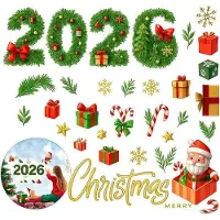 Famanu Fensteraufkleber Weihnachts- und Neujahrsset - 30x doppelseitige Dekoration