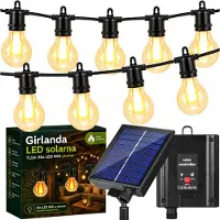 MasterLed Solar LED Lichterkette Außen 11,5 m 20 x G50 2700 K IP44 Garten Flammeneffekt