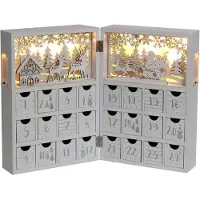 Sonstiges Holz Adventskalender mit Schubladen und LED, Wiederverwendbar, Weiß & Gold, 21x11.6x30.2 cm