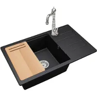 Brado Granitspüle ZIRCON 8010 Einbeckenspüle mit Schneidebrett, Siphon und Küchenarmatur
