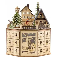 Axvcuxio Adventskalender Holz zum Befüllen,DIY Musikalisches Weihnachtskalender mit 24 Türchen,LED-Beleuchtung,Weihnachtsdorf Weihnachtsdeko Wiederverwendbar