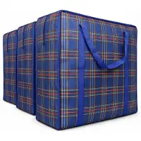 Merkloos Wiederverwendbare Jumbo Aufbewahrungstaschen mit Reißverschluss, 190GSM, 82L, Blau (3 Stück)